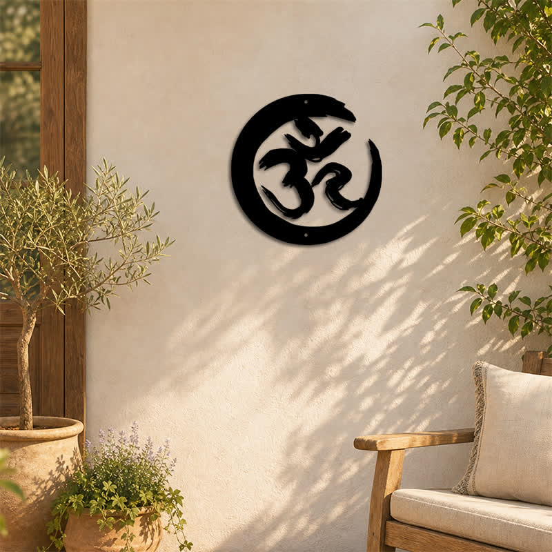 Buddha Stones Black OM Circle Mindfulness Iron Metal Meaningful Symbols Wall Art - image 5