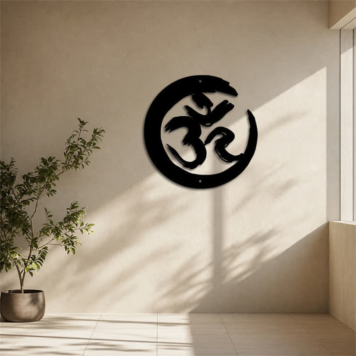 Buddha Stones Black OM Circle Mindfulness Iron Metal Meaningful Symbols Wall Art - image 11