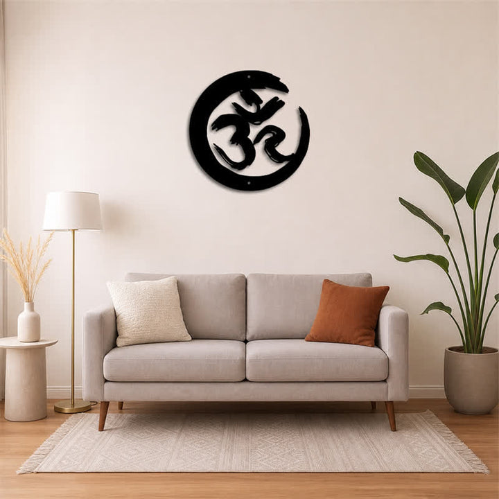 Buddha Stones Black OM Circle Mindfulness Iron Metal Meaningful Symbols Wall Art - image 13