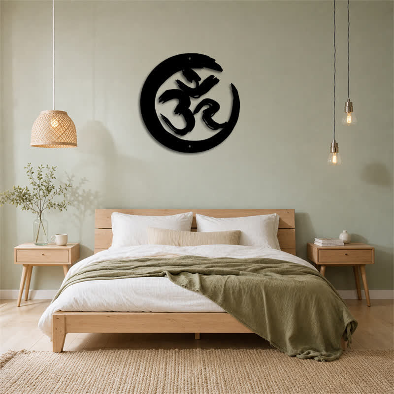 Buddha Stones Black OM Circle Mindfulness Iron Metal Meaningful Symbols Wall Art - image 14