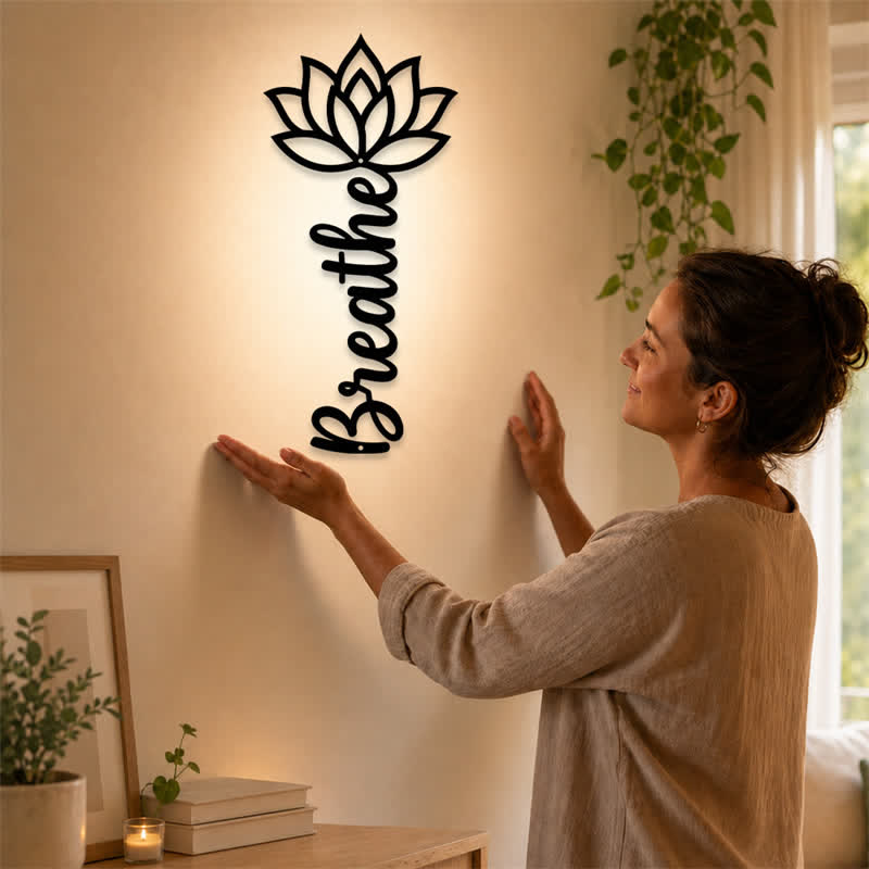 Buddha Stones Lotus Breathe New Beginnings Vertical Iron Meaningful Symbols Wall Art - image 1