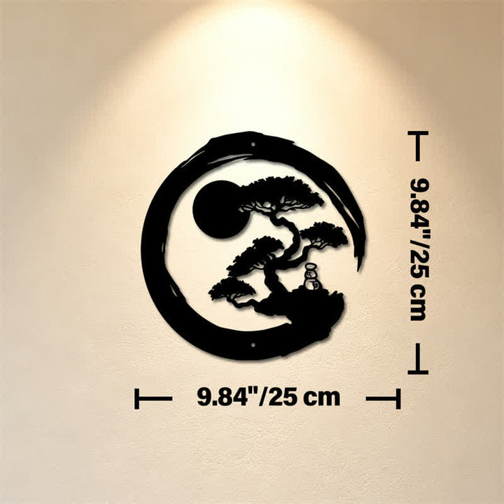 Buddha Stones Metal Zen Circle Pine Enlightenment Bonsai Iron Meaningful Symbols Wall Art - Approx. 25cm x 25cm x 0.1cm / 9.84in x 9.84in x 0.04in - image 2