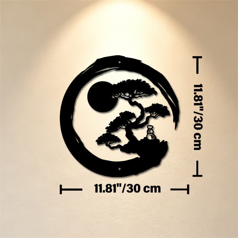 Buddha Stones Metal Zen Circle Pine Enlightenment Bonsai Iron Meaningful Symbols Wall Art - Approx. 30cm x 30cm x 0.1cm / 11.81in x 11.81in x 0.04in - image 4
