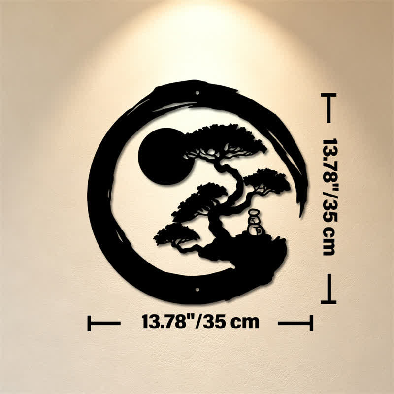Buddha Stones Metal Zen Circle Pine Enlightenment Bonsai Iron Meaningful Symbols Wall Art - Approx. 35cm x 35cm x 0.1cm / 13.78in x 13.78in x 0.04in - image 6