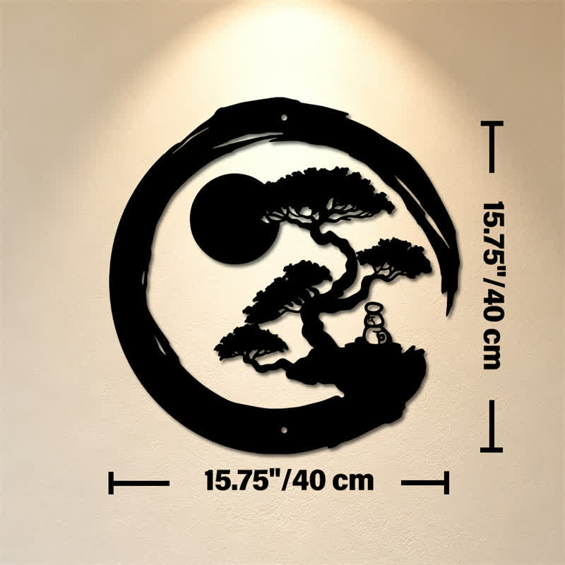 Buddha Stones Metal Zen Circle Pine Enlightenment Bonsai Iron Meaningful Symbols Wall Art - Approx. 40cm x 40cm x 0.1cm / 15.75in x 15.75in x 0.04in - image 8