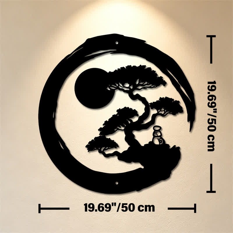 Buddha Stones Metal Zen Circle Pine Enlightenment Bonsai Iron Meaningful Symbols Wall Art - Approx. 50cm x 50cm x 0.12cm / 19.69in x 19.69in x 0.05in - image 10