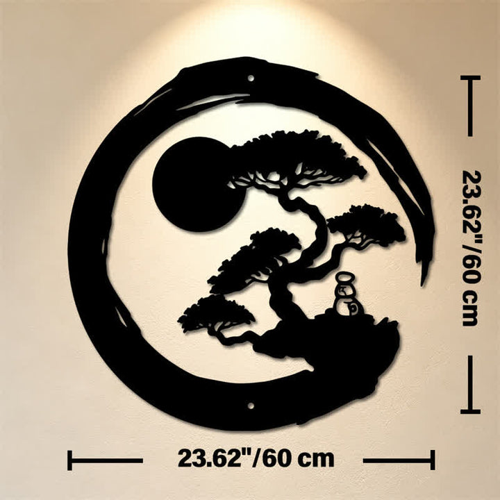 Buddha Stones Metal Zen Circle Pine Enlightenment Bonsai Iron Meaningful Symbols Wall Art - Approx. 60cm x 60cm x 0.12cm / 23.62in x 23.62in x 0.05in - image 12
