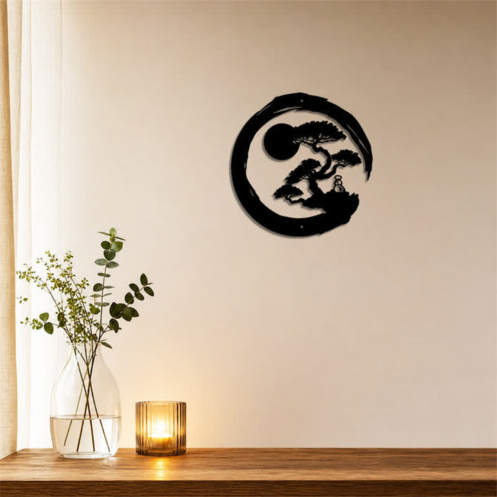 Buddha Stones Metal Zen Circle Pine Enlightenment Bonsai Iron Meaningful Symbols Wall Art - image 3