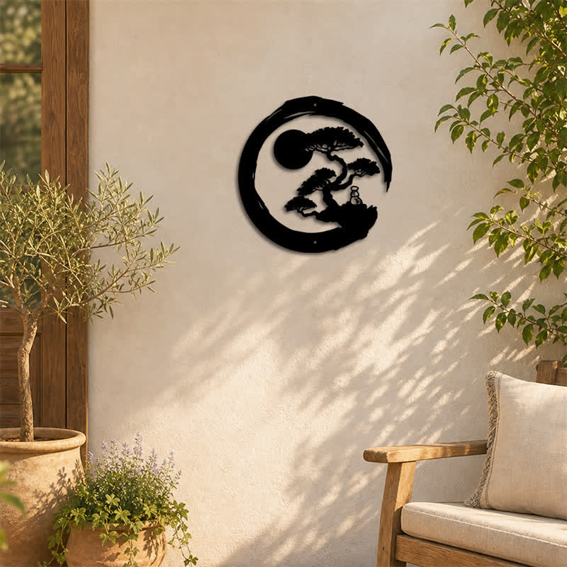 Buddha Stones Metal Zen Circle Pine Enlightenment Bonsai Iron Meaningful Symbols Wall Art - image 5