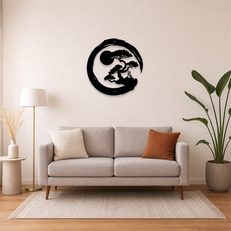 Buddha Stones Metal Zen Circle Pine Enlightenment Bonsai Iron Meaningful Symbols Wall Art - image 13