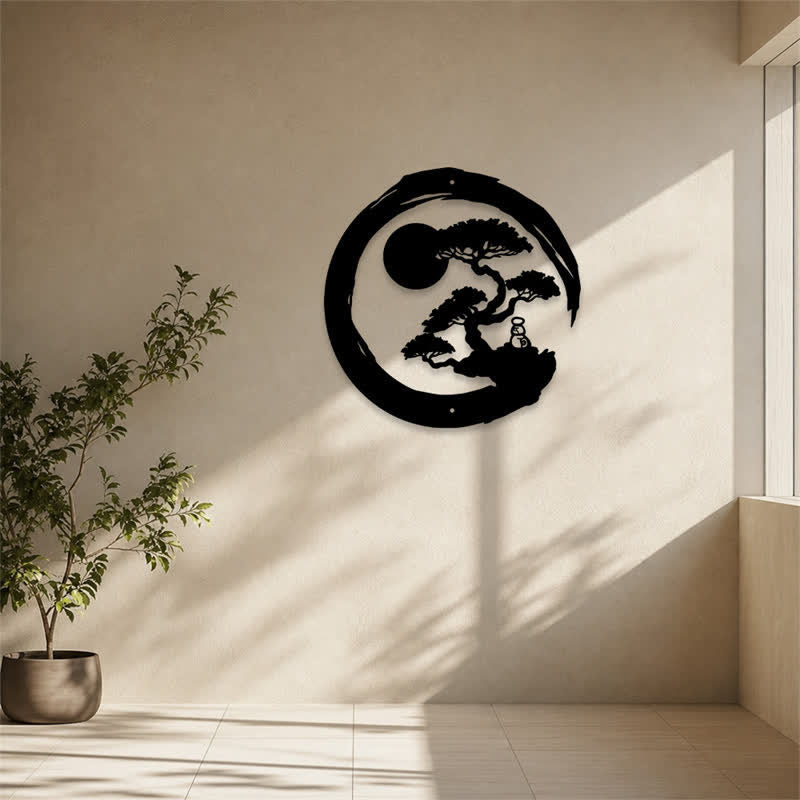 Buddha Stones Metal Zen Circle Pine Enlightenment Bonsai Iron Meaningful Symbols Wall Art - image 11