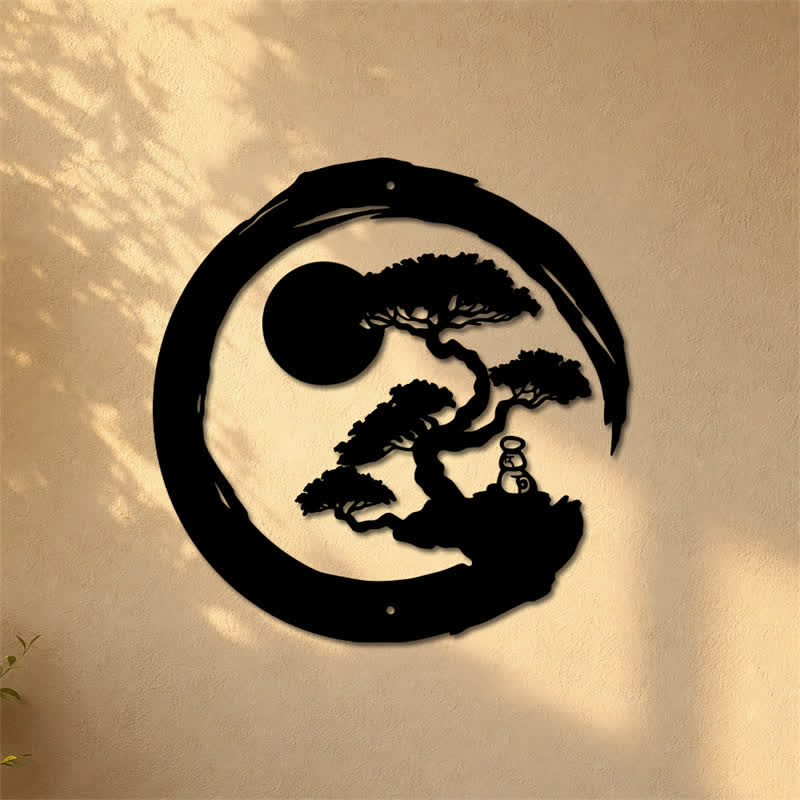 Buddha Stones Metal Zen Circle Pine Enlightenment Bonsai Iron Meaningful Symbols Wall Art - image 7