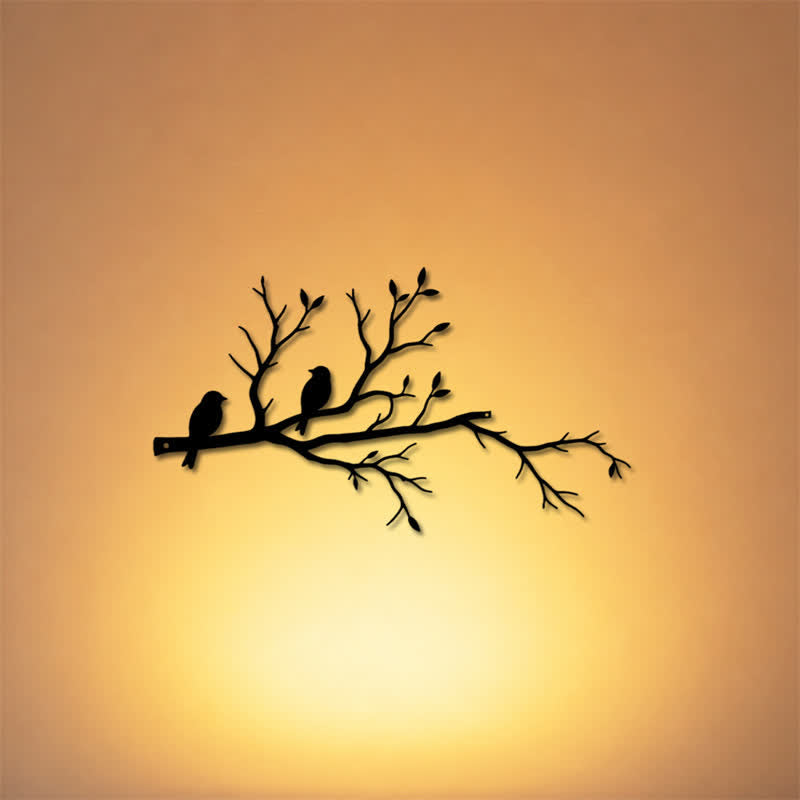 Buddha Stones Two Birds Branch Silhouette Iron Meaningful Symbols Wall Art - image 0