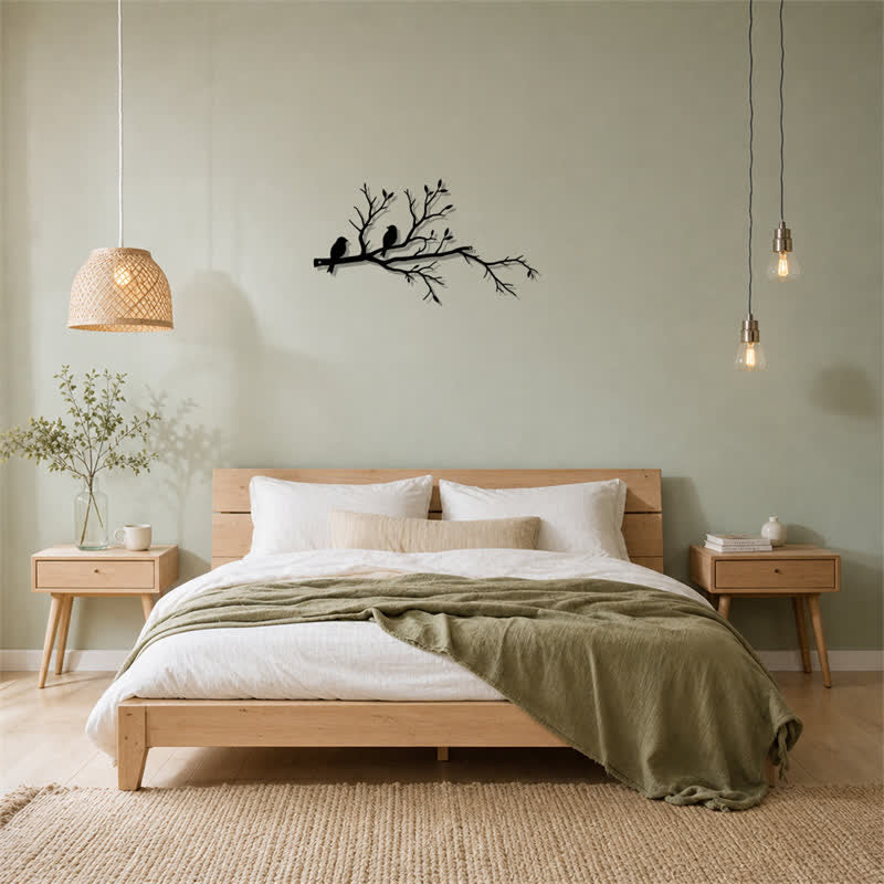 Buddha Stones Two Birds Branch Silhouette Iron Meaningful Symbols Wall Art - image 12