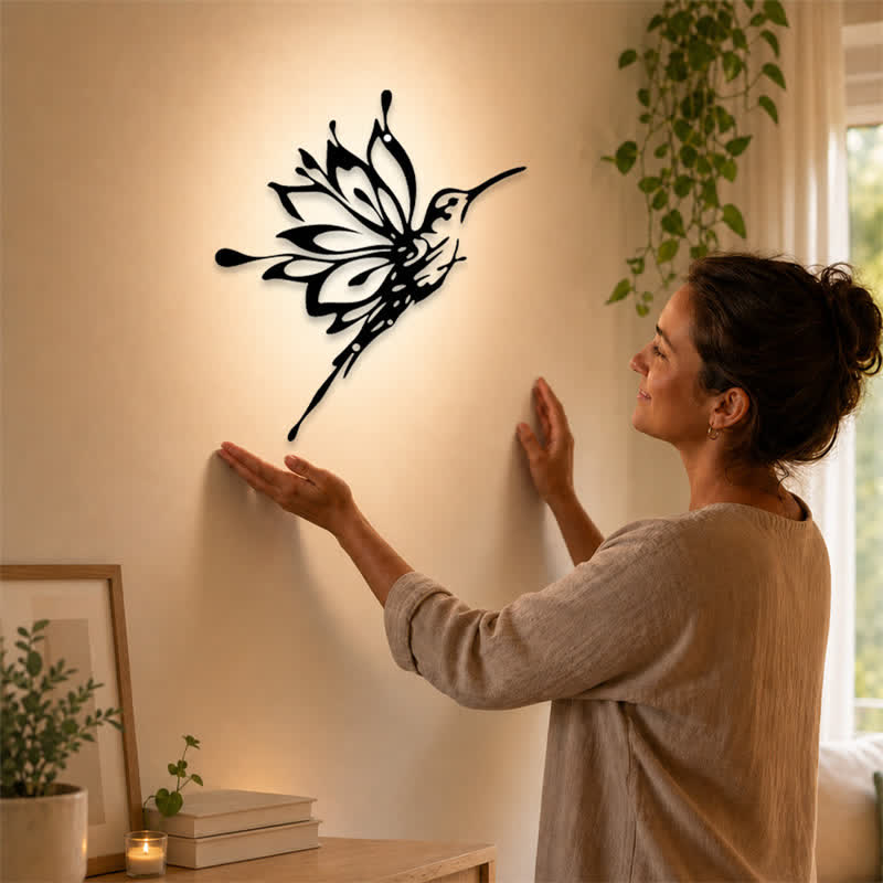 Buddha Stones Lotus Hummingbird New Beginnings Matte Black Silhouette Iron Meaningful Symbols Wall Art - image 1