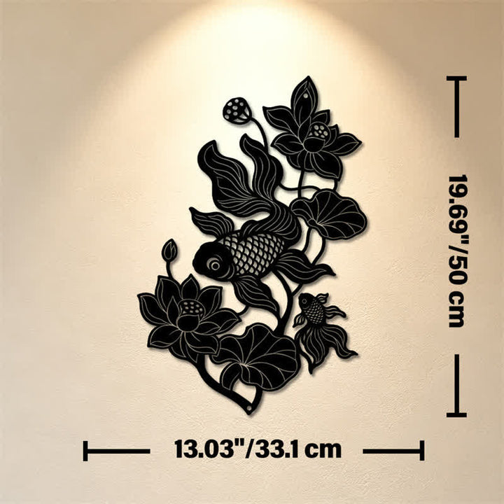 Buddha Stones Koi Fish and Lotus Success Iron Meaningful Symbols Wall Art - Black - Approx. 33.10cm x 50cm x 0.12cm / 13.03in x 19.69in x 0.05in - image 23