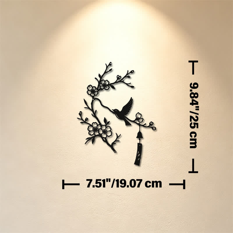 Buddha Stones Bird and Blossom Branch Iron Meaningful Symbols Wall Art - Black - Approx. 19.07cm x 25cm x 0.1cm / 7.51in x 9.84in x 0.04in - image 2