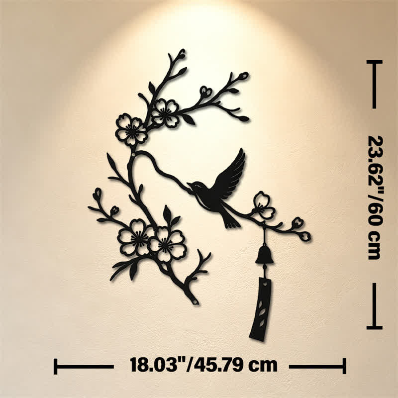 Buddha Stones Bird and Blossom Branch Iron Meaningful Symbols Wall Art - Black - Approx. 45.79cm x 60cm x 0.12cm / 18.03in x 23.62in x 0.05in - image 11