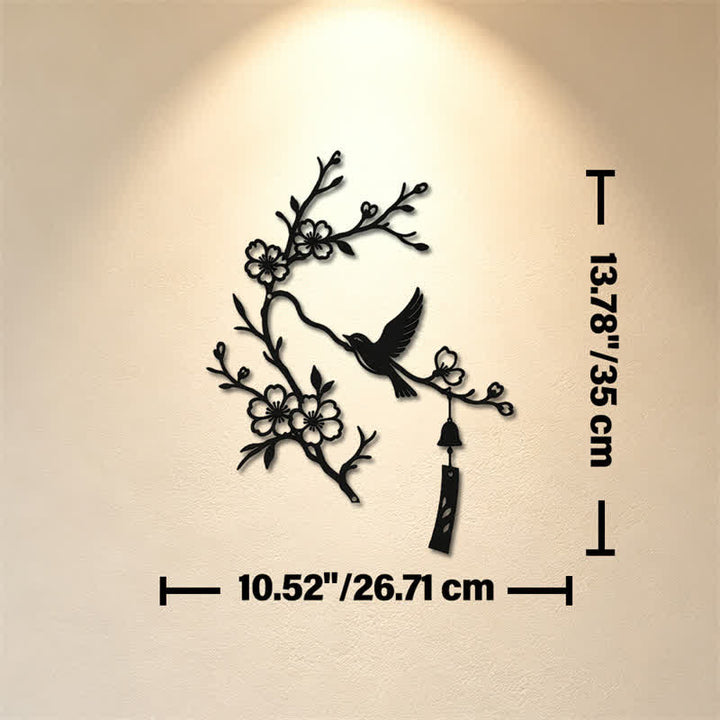 Buddha Stones Bird and Blossom Branch Iron Meaningful Symbols Wall Art - Black - Approx. 26.71cm x 35cm x 0.1cm / 10.52in x 13.78in x 0.04in - image 6