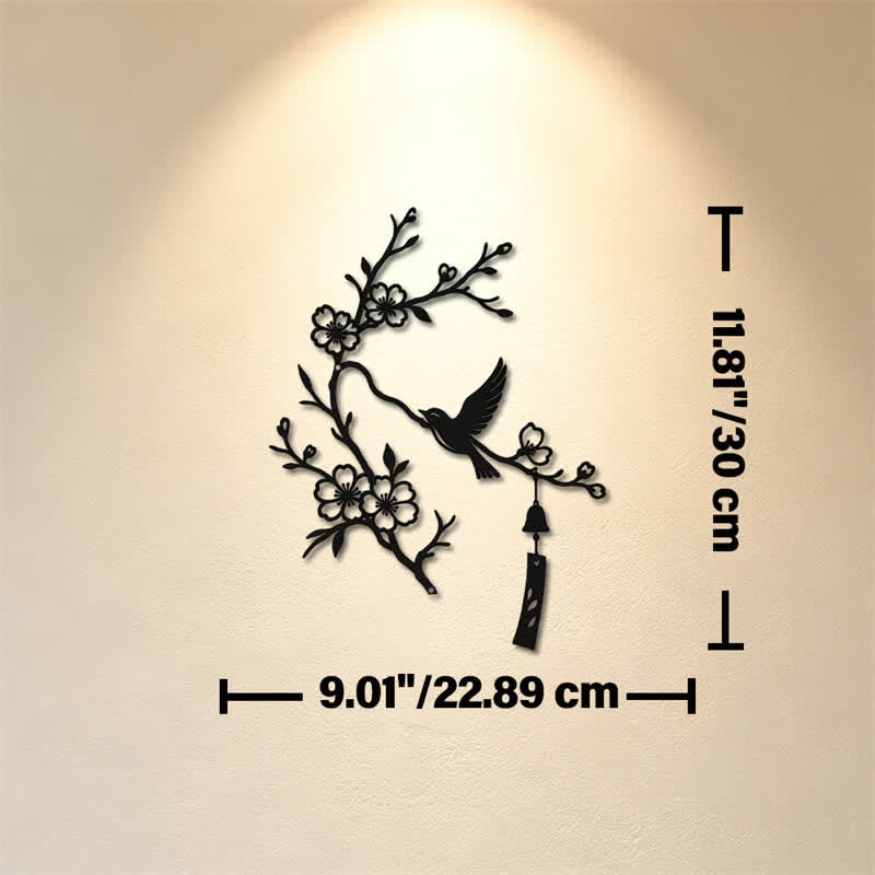 Buddha Stones Bird and Blossom Branch Iron Meaningful Symbols Wall Art - Black - Approx. 22.89cm x 30cm x 0.1cm / 9.01in x 11.81in x 0.04in - image 4