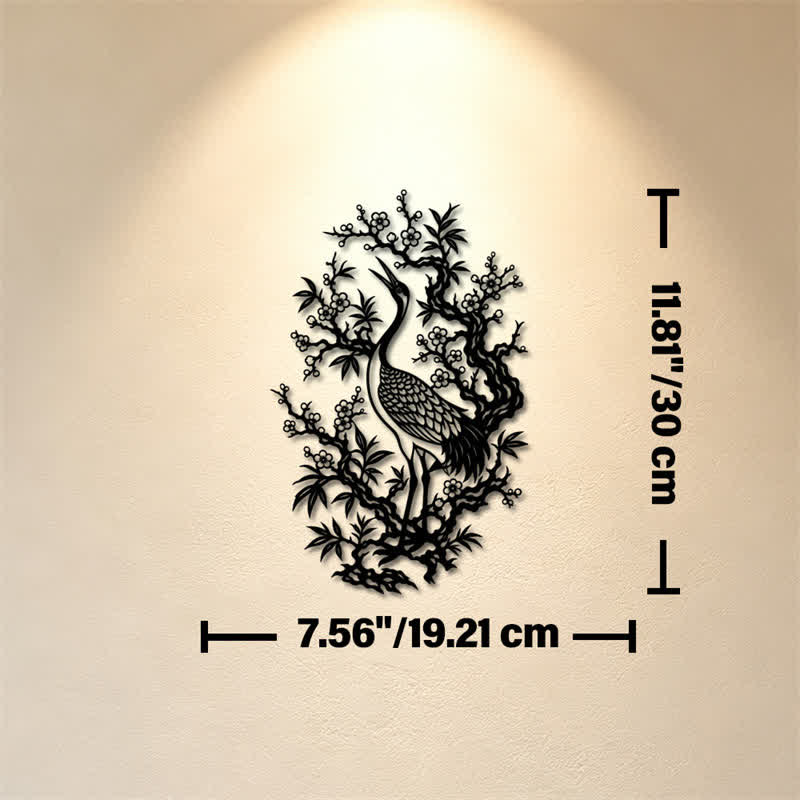 Buddha Stones Metal Crane And Plum Blossom Zen Iron Meaningful Symbols Wall Art - Approx. 19.21cm x 30cm x 0.1cm / 7.56in x 11.81in x 0.04in - image 4