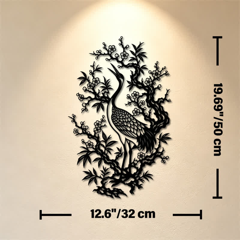 Buddha Stones Metal Crane And Plum Blossom Zen Iron Meaningful Symbols Wall Art - Approx. 32.00cm x 50cm x 0.12cm / 12.60in x 19.69in x 0.05in - image 10
