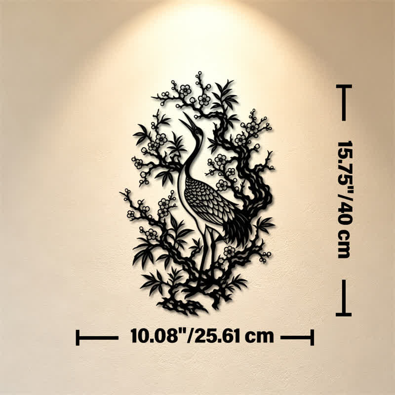 Buddha Stones Metal Crane And Plum Blossom Zen Iron Meaningful Symbols Wall Art - Approx. 25.61cm x 40cm x 0.1cm / 10.08in x 15.75in x 0.04in - image 8