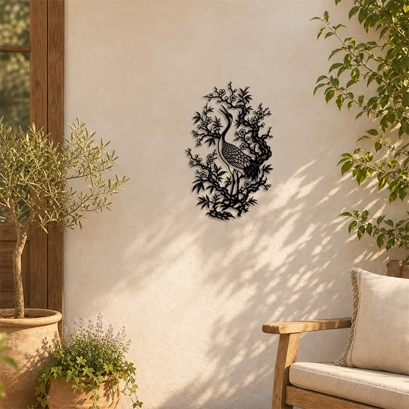Buddha Stones Metal Crane And Plum Blossom Zen Iron Meaningful Symbols Wall Art - image 5