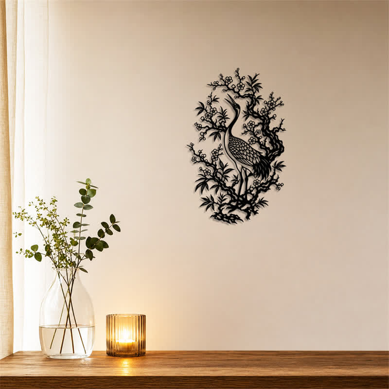 Buddha Stones Metal Crane And Plum Blossom Zen Iron Meaningful Symbols Wall Art - image 3