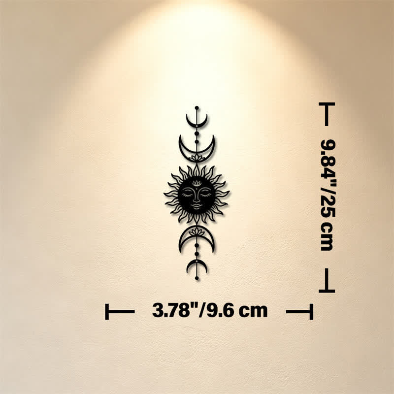 Buddha Stones Boho Sun and Moon Lotus Intuition Iron Meaningful Symbols Wall Art - Black - Approx. 9.60cm x 25cm x 0.1cm / 3.78in x 9.84in x 0.04in - image 2