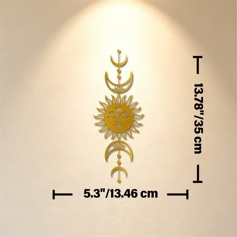 Buddha Stones Boho Sun and Moon Lotus Intuition Iron Meaningful Symbols Wall Art - Golden - Approx. 13.46cm x 35cm x 0.1cm / 5.30in x 13.78in x 0.04in - image 18