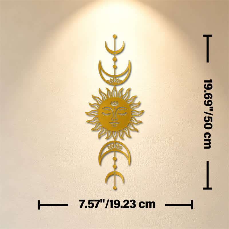 Buddha Stones Boho Sun and Moon Lotus Intuition Iron Meaningful Symbols Wall Art - Golden - Approx. 19.23cm x 50cm x 0.12cm / 7.57in x 19.69in x 0.05in - image 21