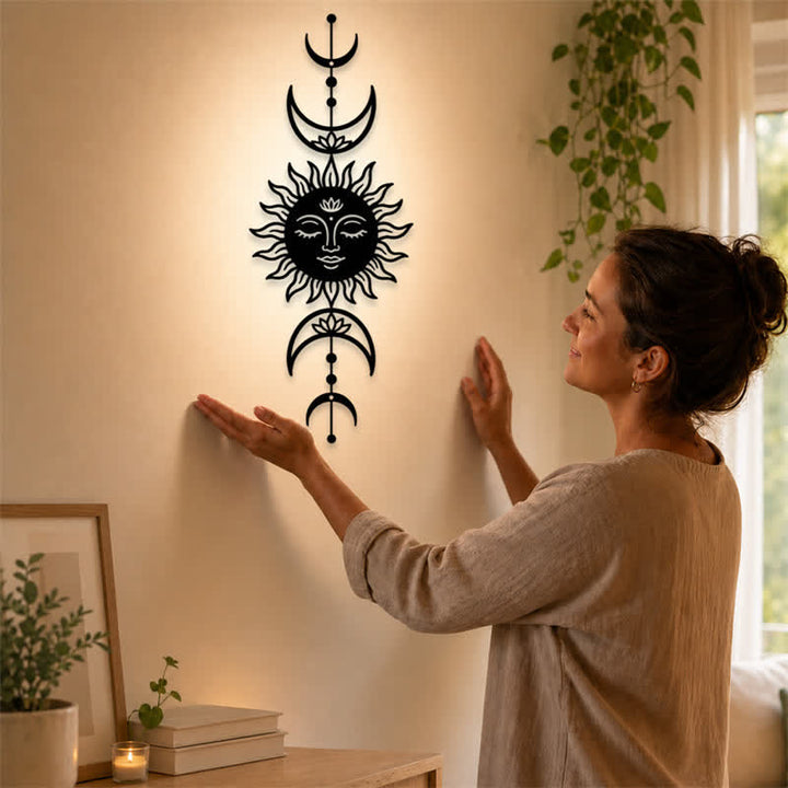 Buddha Stones Boho Sun and Moon Lotus Intuition Iron Meaningful Symbols Wall Art - image 1