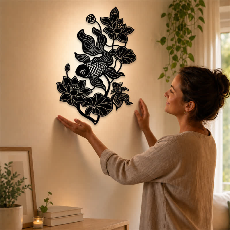 Buddha Stones Koi Fish and Lotus Success Iron Meaningful Symbols Wall Art - image 14