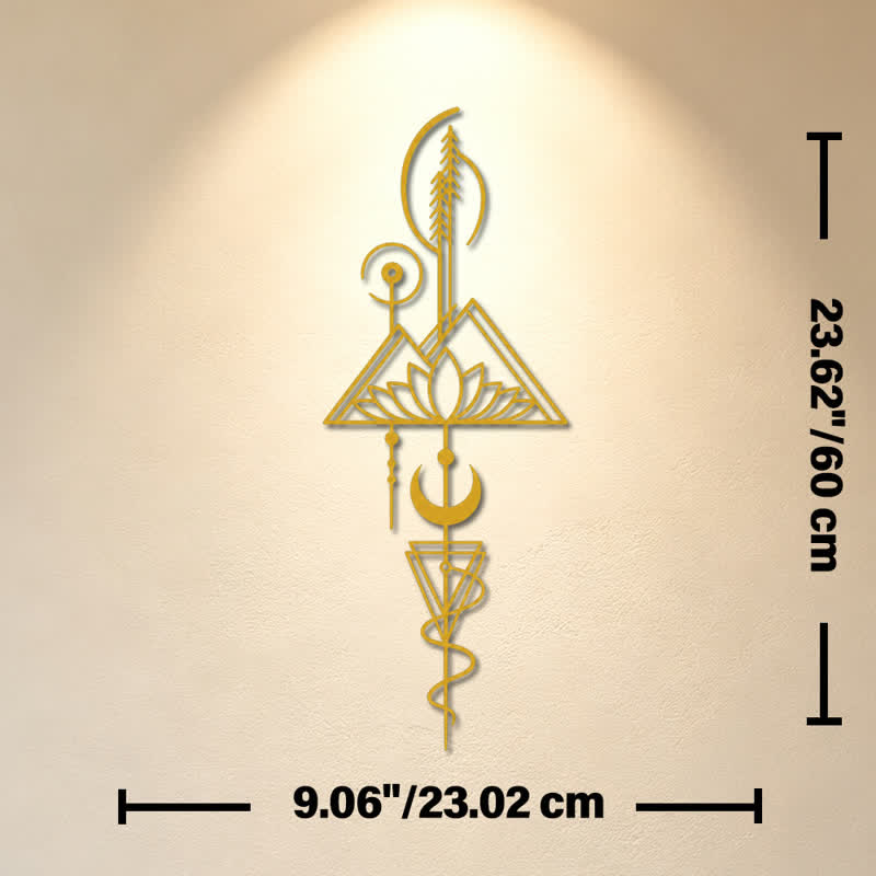 Buddha Stones Lotus Moon Enlightenment Vertical Iron Metal Meaningful Symbols Wall Art - Gold - Approx. 23.02cm x 60cm x 0.12cm / 9.06in x 23.62in x 0.05in - image 12