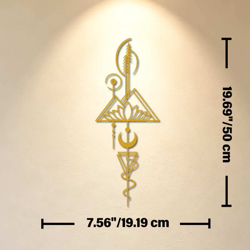 Buddha Stones Lotus Moon Enlightenment Vertical Iron Metal Meaningful Symbols Wall Art - Gold - Approx. 19.19cm x 50cm x 0.12cm / 7.56in x 19.69in x 0.05in - image 10