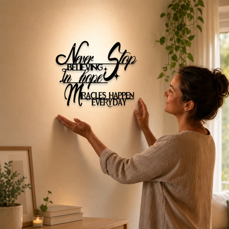 Buddha Stones Never Stop Believing Inspirational Quote Iron Metal Meaningful Symbols Wall Art - image 1