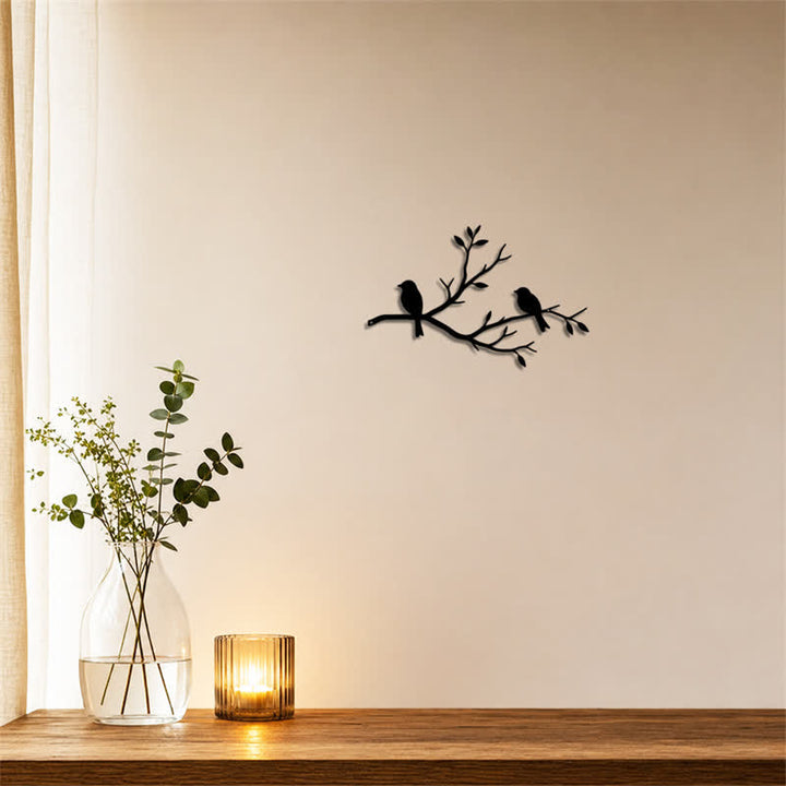 Buddha Stones Black Two Birds on Branch Iron Meaningful Symbols Wall Art - image 3