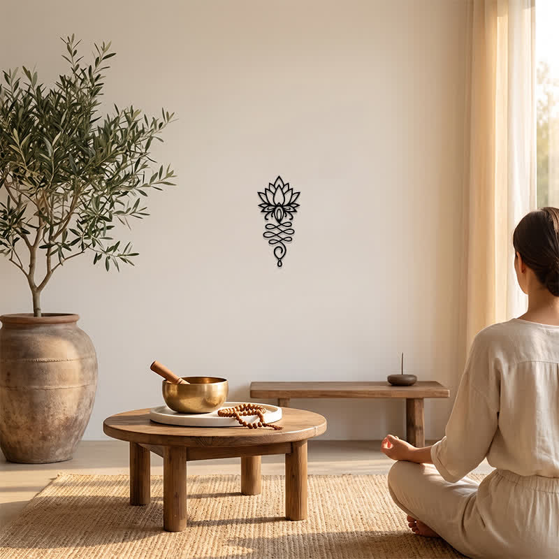 Buddha Stones Matte Black Lotus Enlightenment Iron Metal Meaningful Symbols Wall Art - image 5