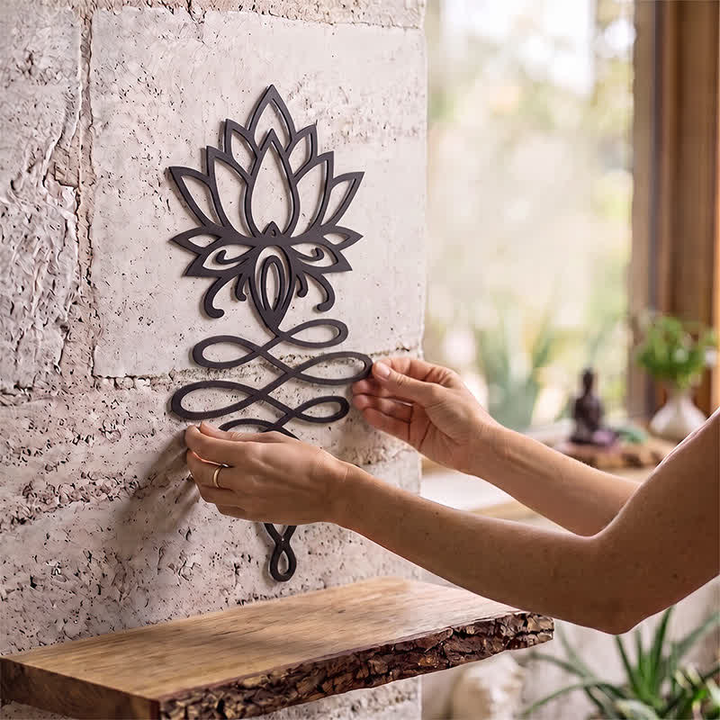 Buddha Stones Matte Black Lotus Enlightenment Iron Metal Meaningful Symbols Wall Art - image 1
