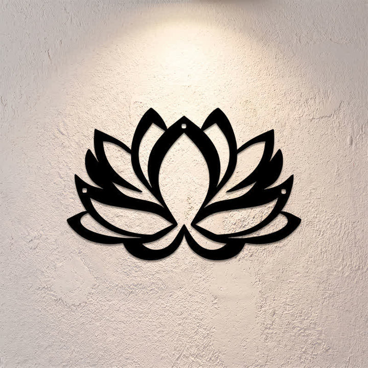 Buddha Stones Black Metal Lotus Enlightenment Zen Iron Metal Meaningful Symbols Wall Art - image 0