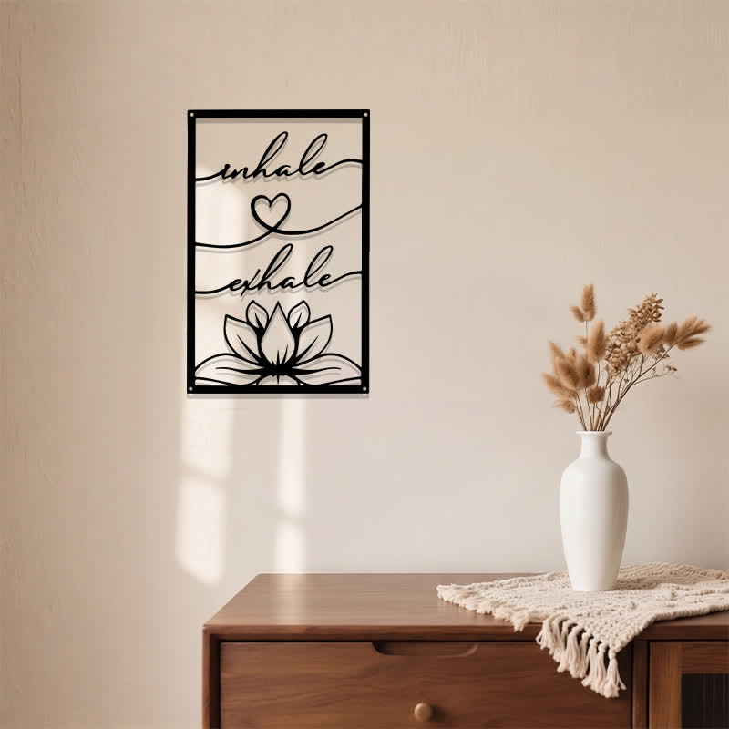 Buddha Stones Inhale Exhale Lotus Zen Iron Metal Meaningful Symbols Wall Art - image 3