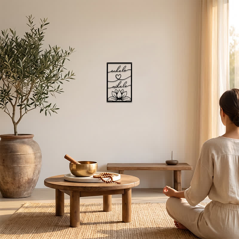 Buddha Stones Inhale Exhale Lotus Zen Iron Metal Meaningful Symbols Wall Art - image 5