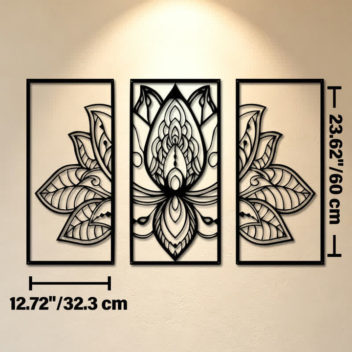 Buddha Stones Lotus Enlightenment Triptych Iron Metal Meaningful Symbols Wall Art - Approx. 32.3cm x 60cm x 0.12cm / 12.72in x 23.62in x 0.05in - image 12