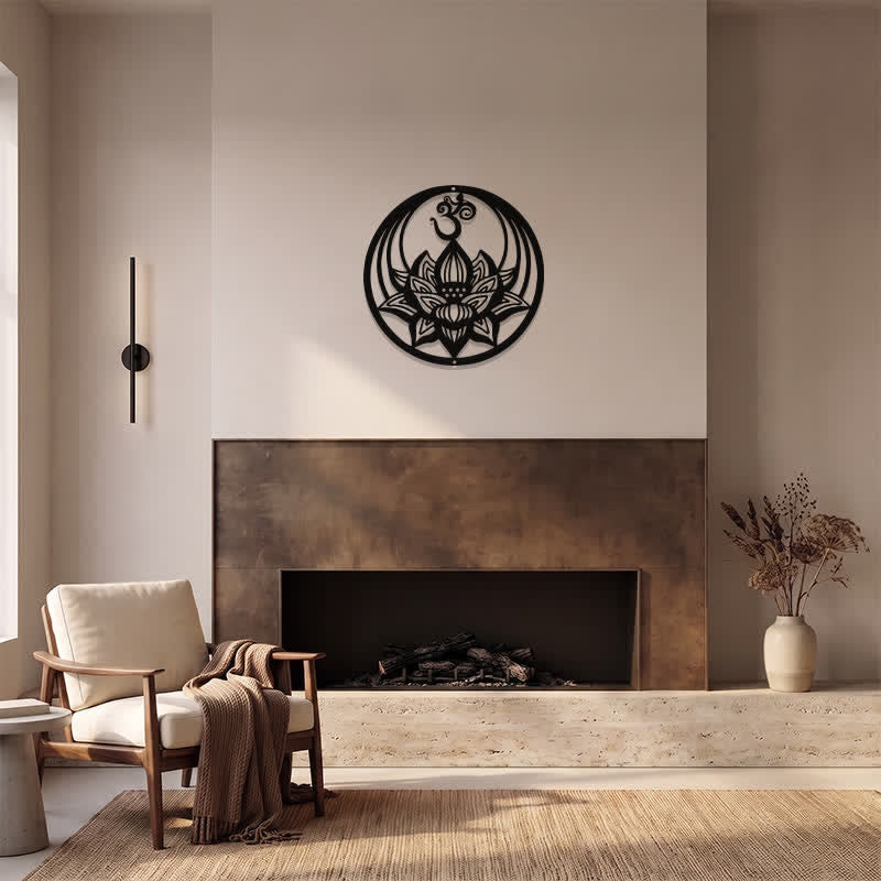 Buddha Stones Enlightenment Lotus OM Round Iron Metal Meaningful Symbols Wall Art - image 11