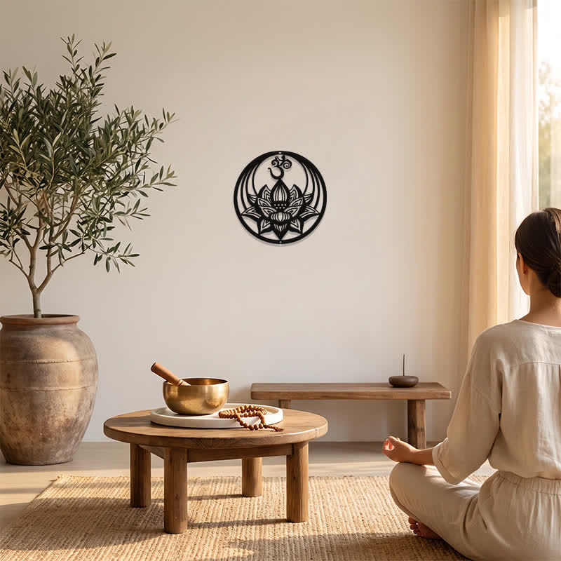 Buddha Stones Enlightenment Lotus OM Round Iron Metal Meaningful Symbols Wall Art - image 5