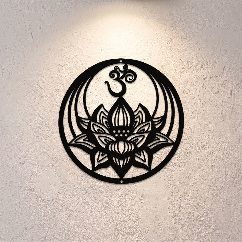 Buddha Stones Enlightenment Lotus OM Round Iron Metal Meaningful Symbols Wall Art - image 0