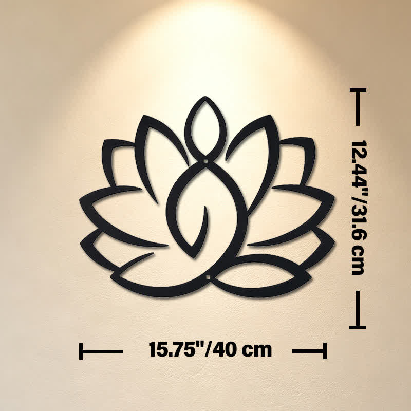 Buddha Stones Black Metal Lotus Enlightenment Iron Metal Meaningful Symbols Wall Art - Approx. 40cm x 31.6cm x 0.1cm / 15.75in x 12.44in x 0.04in - image 8