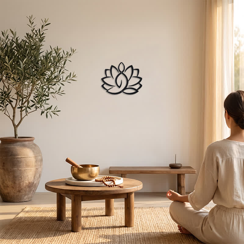 Buddha Stones Black Metal Lotus Enlightenment Iron Metal Meaningful Symbols Wall Art - image 5