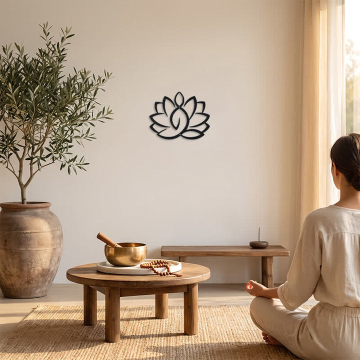 Buddha Stones Black Metal Lotus Enlightenment Iron Metal Meaningful Symbols Wall Art - image 5